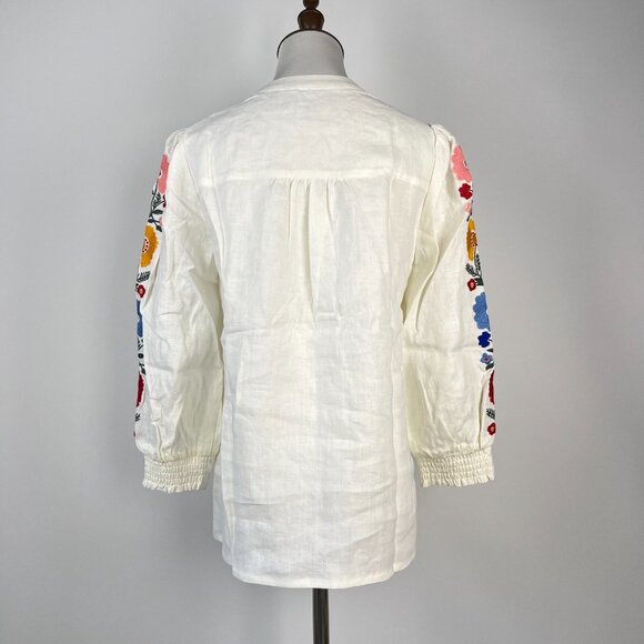 NWOT Boden Embroidered Floral Ivory Long Sleeves White Linen Top Shirt Blouse 6 - Picture 6 of 13